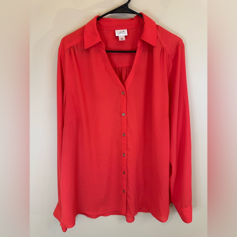 Joie Red Button-Front Long Sleeve Blouse